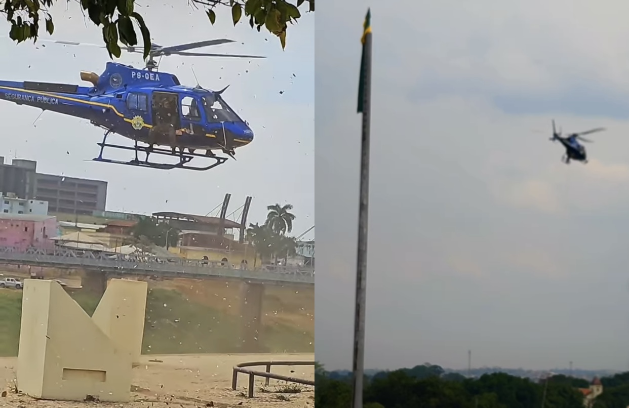 Ação para desenrolar a bandeira do Acre é abortada devido mau tempo e danos a restaurantes