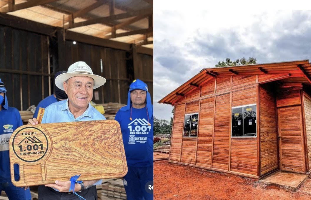 Madeireira presenteia Bocalom com tábua de cortar carne e prefeito volta a prometer 1001 casas