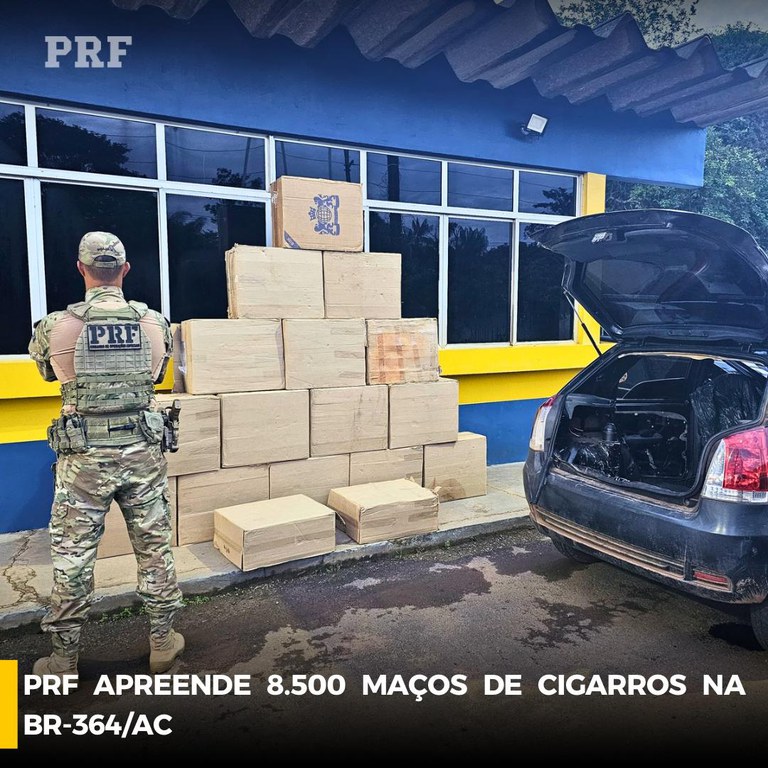 PRF apreende 8.500 maços de cigarros contrabandeados na BR-364, no Acre