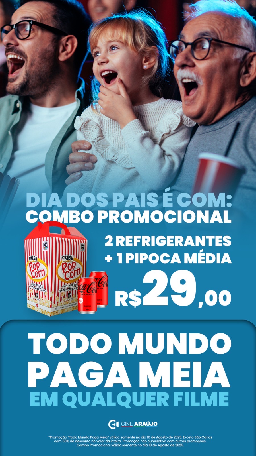 Cine Araújo do Via Verde Shopping celebra o Dia dos Pais especial com cinema em dobro: combos e meia-entrada