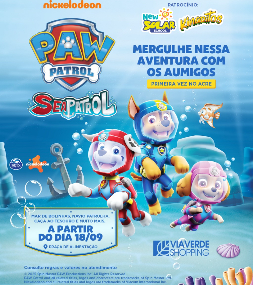 Via Verde Shopping traz universo marítimo da Patrulha Canina pela primeira vez ao Acre