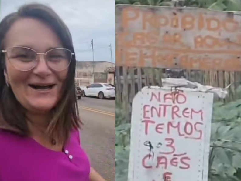 Repórter tem crise de riso ao se deparar com placa inusitada em Rio Branco: “Proibido cagar aqui, temos câmeras”