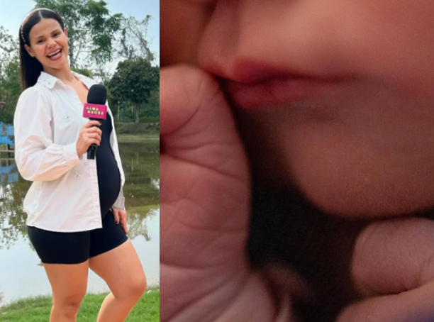 Apresentadora Aline Rocha celebra chegada da filha Maria Catarina e compartilha primeira foto da bebê