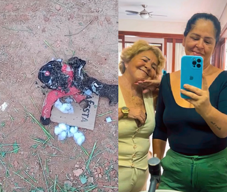 Ativista Joelma Dantas, filha da ‘vovó do Zap’, encontra suposto boneco de trabalho espiritual no quintal de casa em Rio Branco