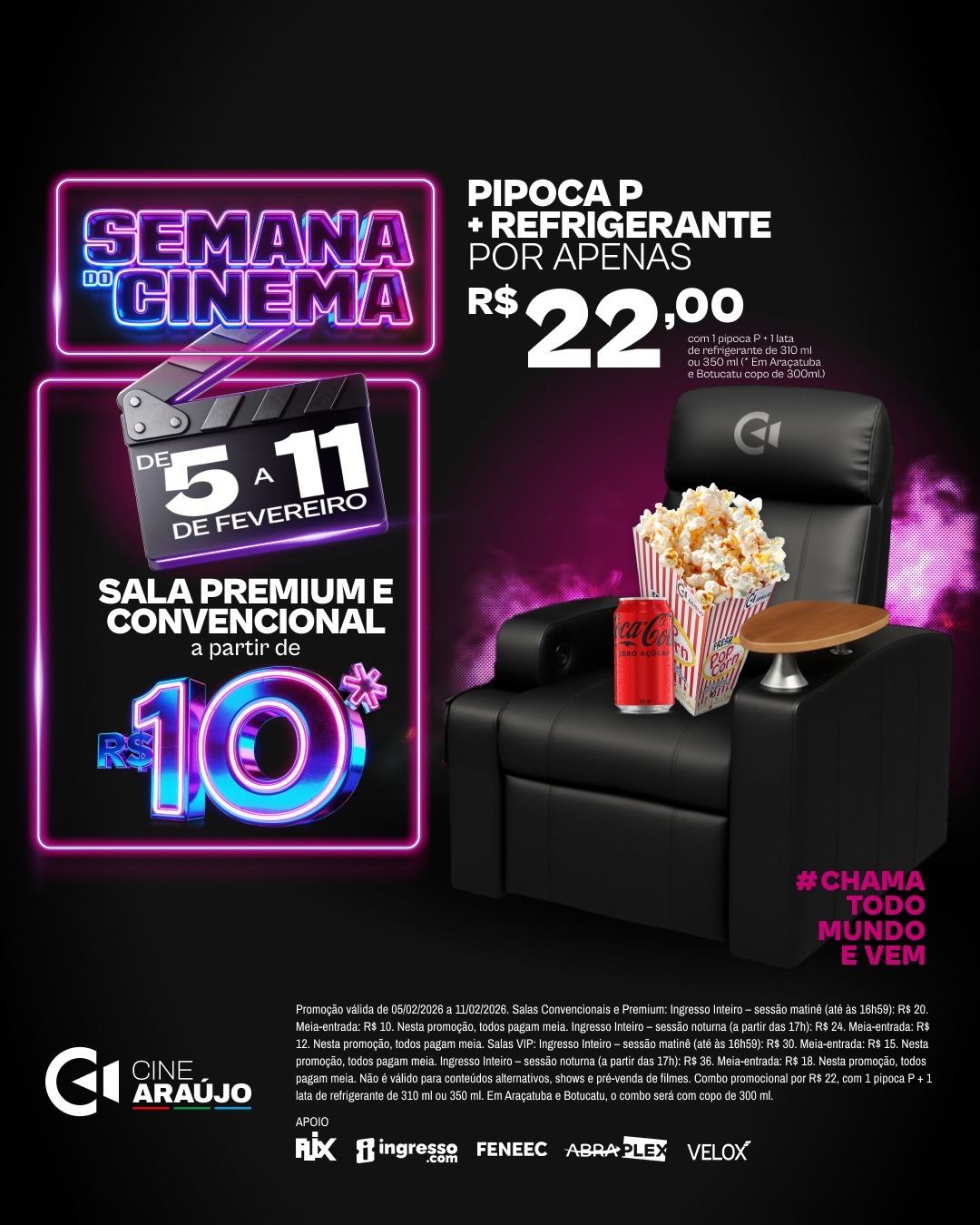 Cine Araújo do Via Verde Shopping anuncia ingressos a partir de R$ 10 na semana nacional do cinema