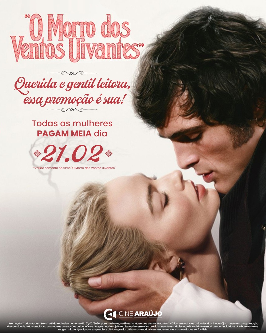 Romance, cinema e promoção: Cine Araújo do Via Verde Shopping realiza ação especial durante sessões de “O Morro dos Ventos Uivantes”