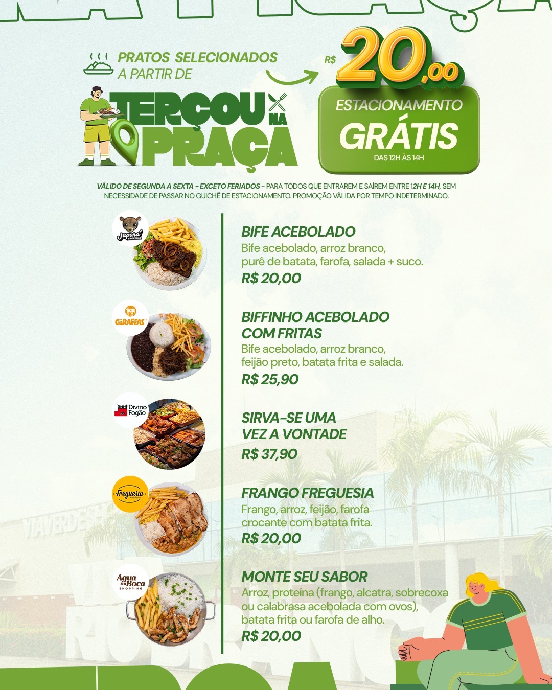 “Terçou na praça” do Via Verde Shopping reúne variedade de opções de almoços com preços a partir de R$ 20