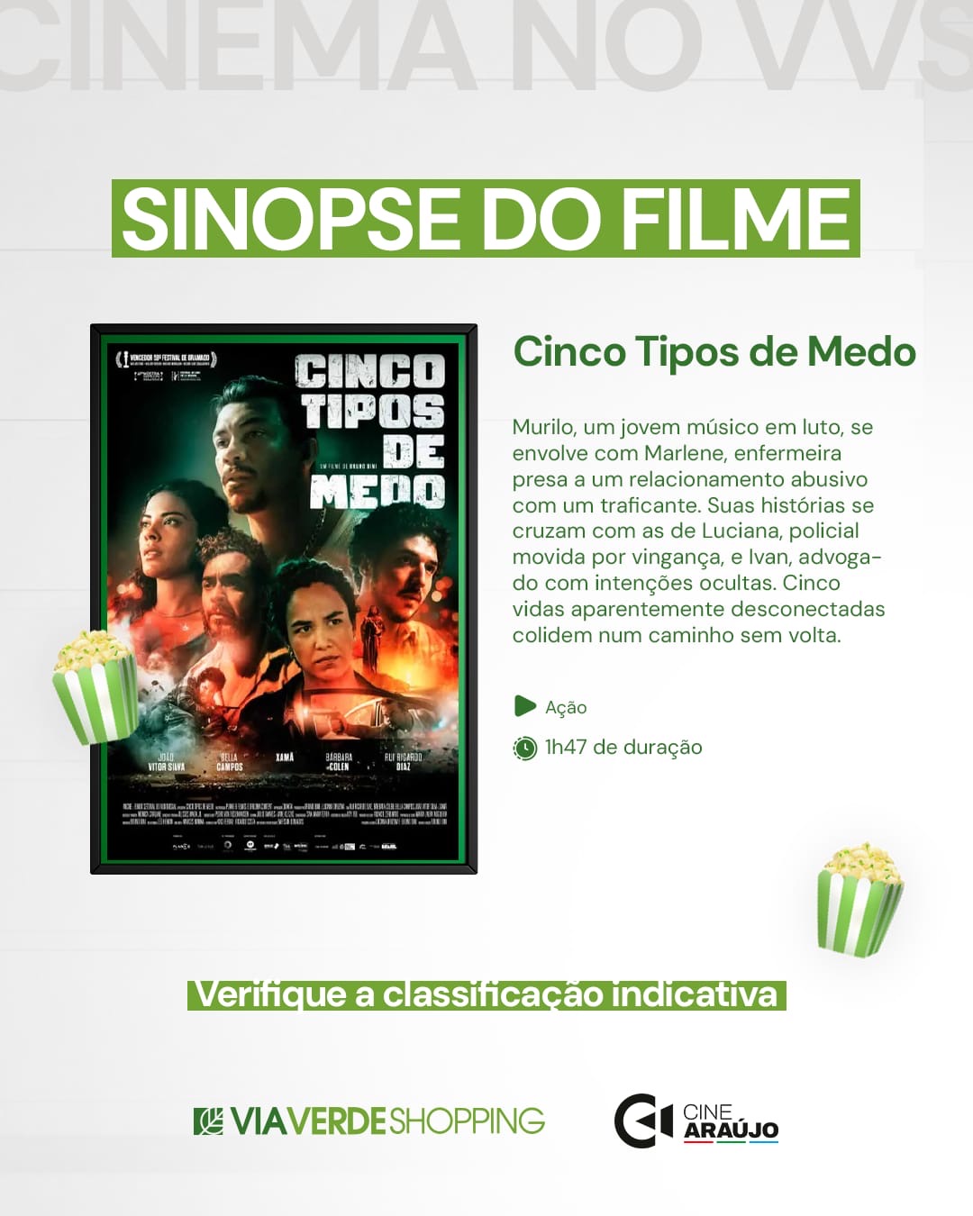 Suspense, animação e experiências especiais marcam a nova programação do Cine Araújo no Via Verde Shopping