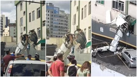 Vídeo mostra avião caindo e batendo em prédio; duas pessoas morreram e três ficaram feridas