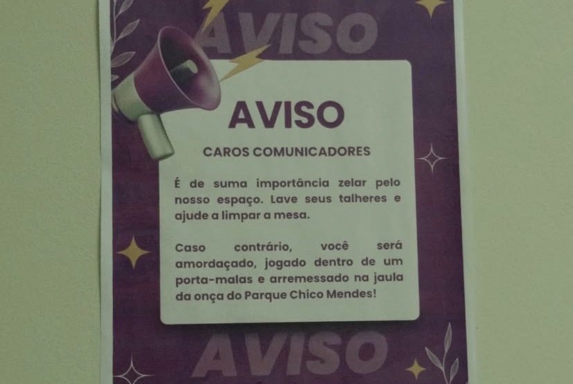 Aviso macabro na Ufac ameaça matar estudantes de Jornalismo e dar corpos para onças comerem